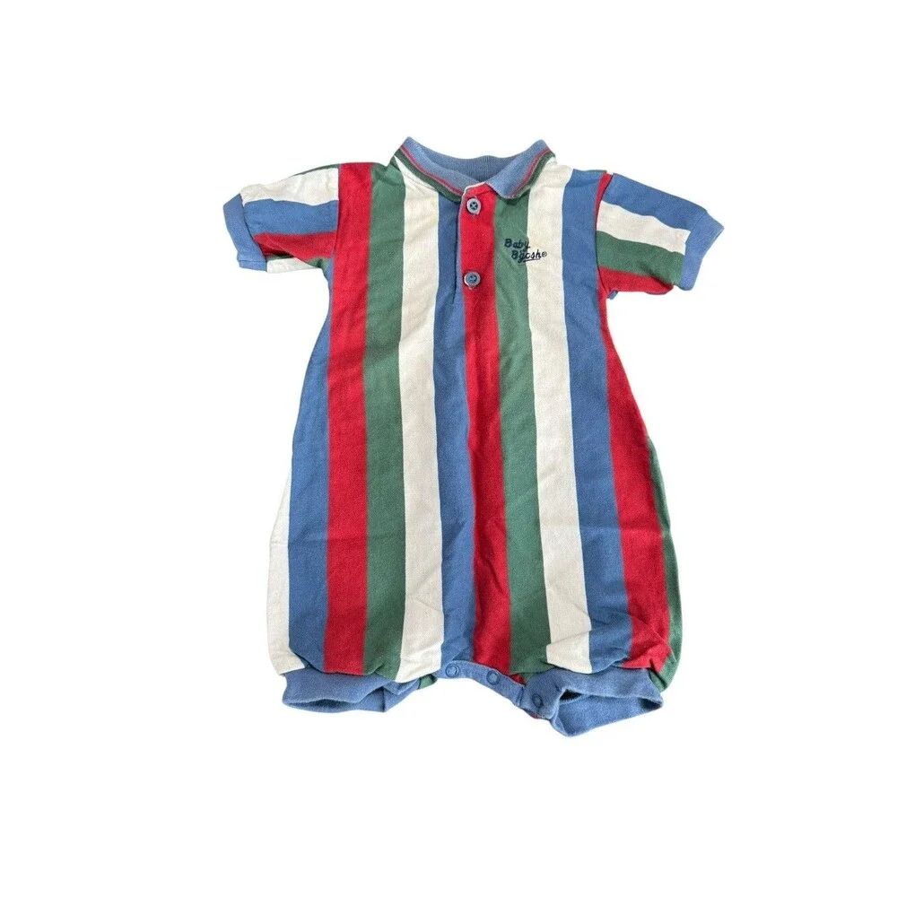 Vintage OshKosh B'Gosh Romper Jumpsuit Baby Size 18m Striped USA 90s